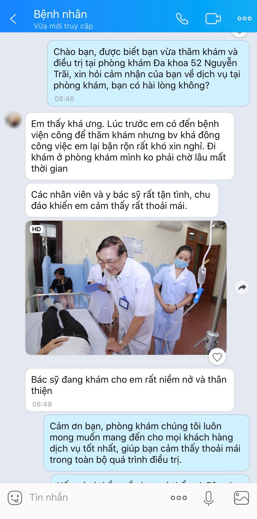 Phản hồi của bệnh nhân sau khi điều trị tinh hoàn lò xo tại phòng khám Đa khoa 52 Nguyễn Trãi