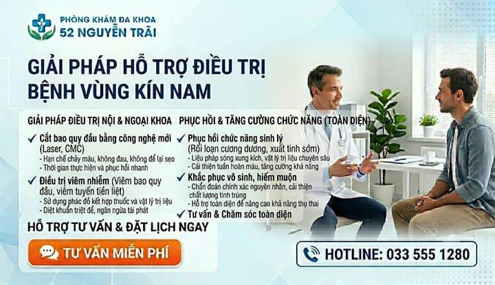 Giải Pháp Hỗ Trợ Điều Trị Bệnh Vùng Kín Nam Tại Phòng Khám Đa Khoa 52 Nguyễn Trãi
