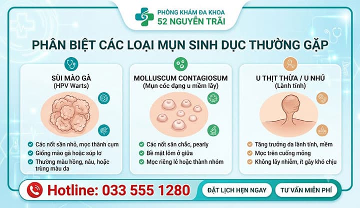 ÂN BIỆT CÁC LOẠI MỤN SINH DỤC THƯỜNG GẶP: BẠN ĐANG MẮC BỆNH GÌ?