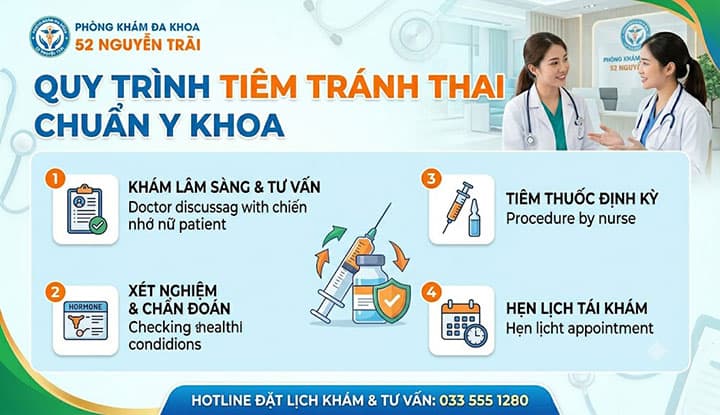 Quy Trình Tiêm Tránh Thai Chuẩn Y Khoa Tại Phòng Khám Đa Khoa 52 Nguyễn Trãi